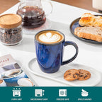 vancasso STARRY Ceramic Coffee Mug Set of 6, 12 Oz Tea Cups with Handle for Latte, Tea, Cappuccino, Milk, Cocoa, Microwave&Dishwasher Safe,Blue