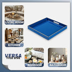 MAONAME Decorative Tray, Royal Blue Serving Tray with Handles, Coffee Table Trays, Square Plastic Trays for Ottoman, Bathroom, Kitchen, 13" x 13" x 1.57"