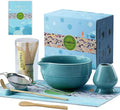 Clay&Fire Matcha Whisk Set, Ceramic Matcha Set, Matcha Bowl with Spout and Whisk, 9 pcs Matcha Tea Kit for Matcha Lovers, Ideal Gift Christmas, Birthday (Blue)