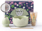 Matcha Whisk Set, 5 Pcs Ceramic Matcha Set, Matcha Kit Set Includes Matcha Bowl, Matcha Whisk and Holder, Bamboo Scoop and Sifter, Matcha Tea Set, Ideal Gift for Family/Friend (Cyan)