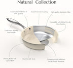 UUKRAVE Nonstick Ceramic Frying Pan Set, Ceramic Pan Skillet for Cooking, Healthy & Non-Toxic, PFAS/PTFE/PFOA-Free, Induction Compatible, Dishwasher & Oven Safe, 8"/9.5"/11", Cream