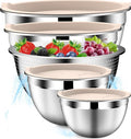 Stainles Steel Mixing Bowls with Lids Set, Stackable Metal Mixing & Serving Bowl with Strainer, 5-Piece - Beige