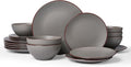 Famiware Venus Plates and Bowls Sets, 18 Pieces Stoneware Speckled Dishes Dinnerware Set for 6, Matte Dark Gray - Microwave & Dishwasher Safe, Modern Minimalist, for Everyday Meals & Formal Dining