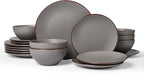 Famiware Venus Plates and Bowls Sets, 18 Pieces Stoneware Speckled Dishes Dinnerware Set for 6, Matte Dark Gray - Microwave & Dishwasher Safe, Modern Minimalist, for Everyday Meals & Formal Dining