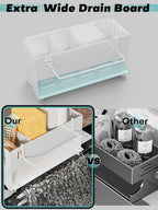 Kitchen Sink Caddy Organizer, Sponge Holder for Kitchen Sink with Upgraded Extra-Wide Drain Board, Efficient Drainage, Stainless Steel with Rust-Resistant Coating