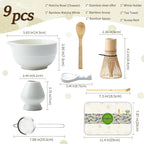 Clay&Fire Matcha Whisk Set, Ceramic Matcha Set, Matcha Bowl with Spout and Whisk,9 pcs Matcha Tea Kit for Matcha Lovers, Ideal Gift Christmas, Birthday（Beige）
