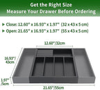 VaeFae Bamboo Silverware Drawer Organizer Kitchen, Expandable Utensil Organizer with Knife Block, Cutlery Tray with Divider, Multifunctional Drawer Organizer (Black)