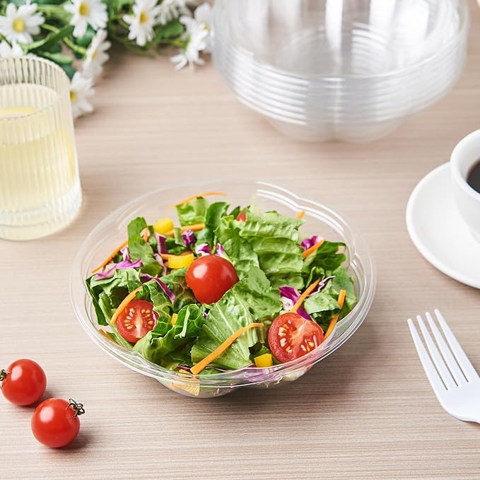 Jaluxing [18 oz. 150 Sets Clear Plastic Salad Bowls with Airtight Lids Disposable To Go Mixing Containers Serving for Fruit, Quinoa, Lunch and Meal Prep