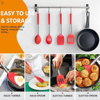 Cooking Utensils Set of 4, E-far Silicone Kitchen Utensils for Non-stick Cookware, Heat Resistant & Non-toxic Slotted Spatula Solid Spoon Turner for Flipping Mixing Serving Basting(Red)