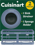 Cuisinart 2 Piece Sink Set – Sink Drain Strainer with Stainless Steel Rim & Silicone Mesh Base & Sponge Holder for Kitchen Sink, Metal Caddy with Triple Suction Cups, Daily Kitchen Essentials