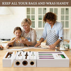 Bamboo Foil and Plastic Wrap Organizer for Kitchen Drawer, 2024 New 9 in 1 Plastic Bag Organizer Organization and Storage, Food Storage Bag Organizer with Labels for Quart Gallon Snack (White)