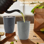 6 Pack Wheat Straw Cups 12 oz, Plastic Cups Reusable Drinking Glasses, Small Kids Cup, Unbreakable Water Tumblers Set Kitchen Cup Dishwasher Safe (Black, Grey)