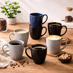 AmorArc 16oz Coffee Mugs Set of 6, Large Ceramic Coffee Mugs for Men Women Dad Mom, Modern Coffee Mugs with handle for Tea/Latte/Cappuccino/Cocoa. Dishwasher&Microwave Safe, Matte Black