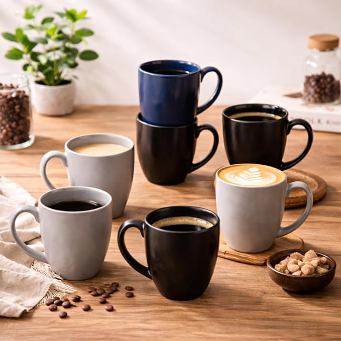 AmorArc 16oz Coffee Mugs Set of 6, Large Ceramic Coffee Mugs for Men Women Dad Mom, Modern Coffee Mugs with handle for Tea/Latte/Cappuccino/Cocoa. Dishwasher&Microwave Safe, Matte Black
