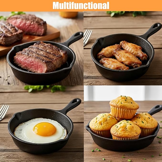 4 Inch Mini Cast Iron Skillet, Small Frying Pan Non Stick Mini Black Egg Pan Small Iron Plate Omelette Pan Suitable For Indoor and Outdoor Use Family Use(S)