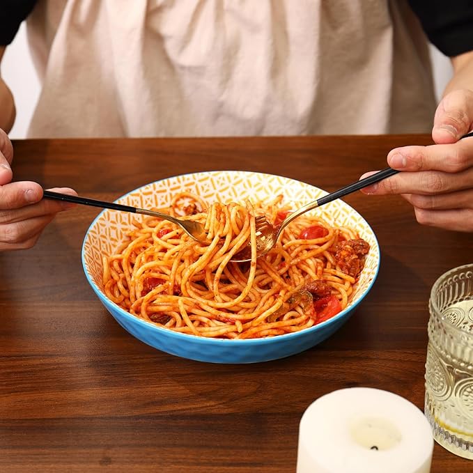 Large Ceramic Pasta Bowls Set of 6, 30 Oz Large Salad Bowls for Kitchen, 8.25 inch Decorative Ceramic Serving Bowl, Pasta Plates, Porcelain Dinner Soup Bowl Set, Microwave&Oven&Dishwasher Safe