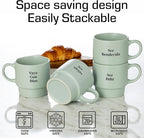 Signature Housewares Stackable Coffee Mug Tower Set with Metal Wire Rack - 15 Ounce Coffee Mugs for Coffee, Tea, Cocoa, Milk, Cappuccino, Hot Chocolate Set of 4 - Spanish Bendecida Blessed