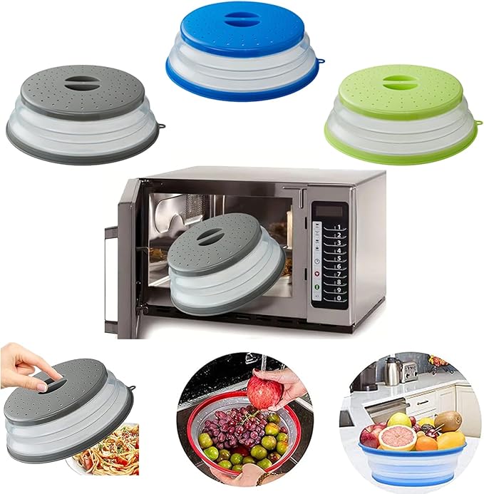 Microwave Splatter Cover Vented for Food, Splatter Guard & Colander Kitchen Gadget for Fruit Vegetables Microwave Plate Cover with Hook Hole,Dishwasher-Safe,BPA-Free Silicone & Plastic (2 Pack)