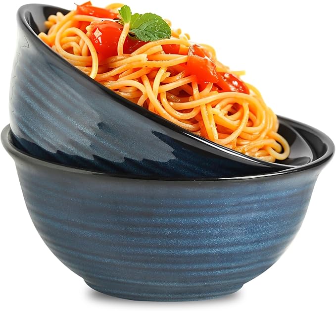MEKY Serving Bowls, 84 Ounce Mixing Bowl Set of 2, 9 Inch Large Ceramic Salad Bowls for Kitchen, Perfect for Cooking Baking Soup Pasta Fruit and Popcorn, Microwave and Dishwasher Safe, Blue