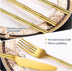 Bamboo Flatware Set Gold Silverware Set Stainless Steel Cutlery Set 20 Pieces with Bamboo Pattern Handle Hand Forged Restaurant Hotel Party Use Wedding Housewarming Gift Service for 4 Shiny Polished