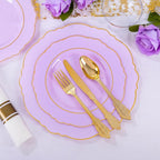 Liacere 350PCS Purple Plastic Plates - Disposable Lavender Plates 50guest Plastic Dinnerware include 100Light purple Plates,50Pack Pre Rolled Napkins Silverware 50Cups for Wedding & Mothers Day
