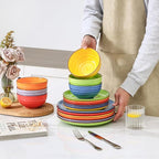 Selamica Ceramic Plates and Bowls Sets,18 Pieces Dinnerware Sets for 6,Dishwasher & Microwave Safe dish set,Family & Holiday Dining, Dopamine