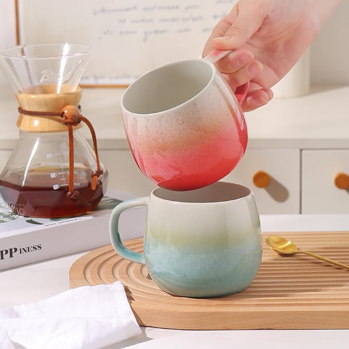 Ceramic Coffee Mugs Set of 2, 11oz, Microwave & Dishwasher Safe, Cute Round Cups for Coffee, Tea, Latte, Cocoa - Perfect for Home, Office, and Gifting