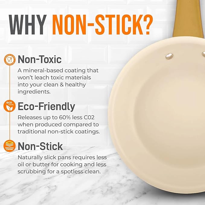 NutriChef Medium Nonstick Ceramic Frying Pan with Lid - Non Toxic 10 Inch Skillet with lid - Induction Compatible pan with Heat Resistance Handle - Easy to Clean and Stain-Resistant