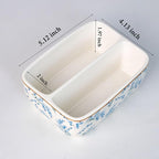 2 Compartments Ceramic Sponge Holder for Kitchen Sink, Cute Floral Countertop Dish Sponges Holder Soap Sink Organizer Farmhouse Caddy Blue Flowers