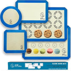 Silicone Baking Mat Set of 5-2 Half Sheets (Macaron & Cookie Circle On Mat) + 1 Quarter + 1 Round & 1 Square Size Silicone Baking Sheet - Nonstick & Easy to Clean - 100% Silicone Mats for Baking