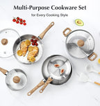KOCH SYSTEME CS Stainless Steel Coowkare Set 10PCS, Professional 18/10 Stainless Steel Pots and Pans Set with Cool-Touch Handles, Tri-ply Base, Kitchen Cookware Sets, Cooking Set Induction Compatible