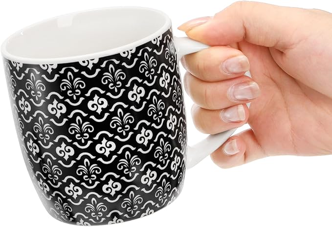 Okllen 6 Pack 11.5 Oz Coffee Mugs Geometric Textured, Ceramic Coffee Mugs Stylish Tea Cup Mugs Set Gift for Latte, Cappuccino, Milk, Water, Cocoa, Cereal, Black and White
