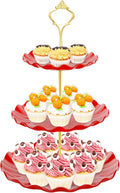 BACUTHY 3 Tier Cupcake Stand Holder, Plastic Cup Cake Stand Tower with Tiered Serving Tray for Cupcakes, Donuts, Fruits and More, Red