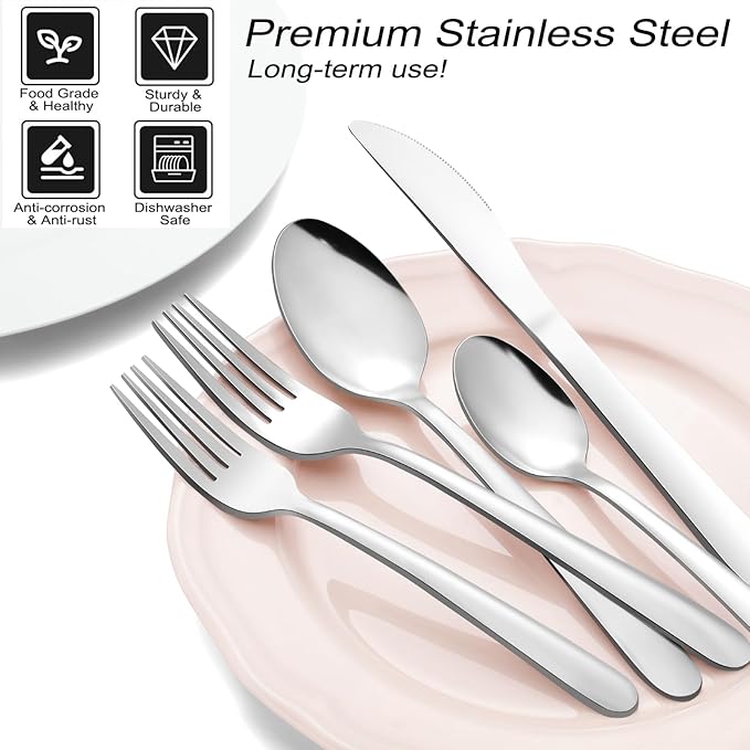 73-Piece Silverware Set with Organizer, Pleafind Stainless Steel Silverware Sets for 12, Cutlery Utensil Sets with Steak Knives, Include Forks Spoons Knives ＆ Silverware Organizer, Dishwasher Safe