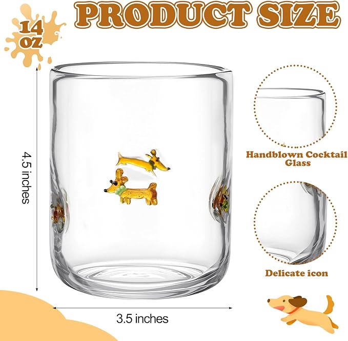 Skylety 2 Pack Icon Juice Glasses, 14 oz Stemless Glass Cups, Dachshund Juice Cocktail Wine Coffee Drinking Cups for Engagement Wedding Anniversary Valentines Party Supplies