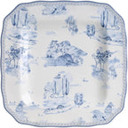 222 Fifth 12-Piece Porcelain Dinnerware Set for 4, Glossy White Plates and Bowls Set with Blue Decal, Elegant Square Ceramic Dish Set, Kitchen Tableware, Microwave & Dishwasher Safe, Scenic Toile