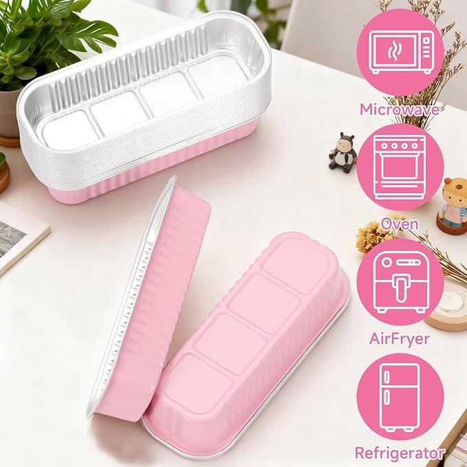 6.8oz Mini Loaf Pans with Lids, 100 Pcs Disposable Rectangular Aluminum Cake Pans, Pink Baking Pans with Lids and Spoons, Includes 20 Pink Gift Bags, Small Cake Tins Ideal for Cakes