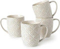 Coffee Mugs 16 Oz, Ceramic Coffee Mugs Set of 4, Large Embossment Cups for Latte, Cocoa, Tea, Mocha, Cappuccino, Dishwasher Safe, Housewarming Wedding Gifts, 3.5 x 4.5 inch, Vintage White