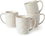 Coffee Mugs 16 Oz, Ceramic Coffee Mugs Set of 4, Large Embossment Cups for Latte, Cocoa, Tea, Mocha, Cappuccino, Dishwasher Safe, Housewarming Wedding Gifts, 3.5 x 4.5 inch, Vintage White