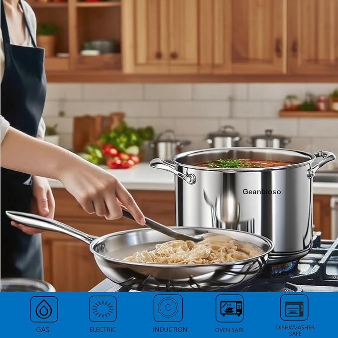Stainless Steel Cookware Set, 5-ply cookware，8-Piece Pots and Pans Set, 316L Professional Grade, Oven and Broiler Safe to 650°F, Dishwasher Safe, Durable, Induction Compatible, Silver
