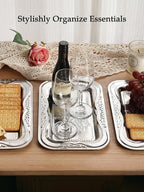 4-Pack Small Silver Serving Trays Set - ZENOVLUX Lightweight Bow Floral Engraved Mirror Decorative Tray, 11.4" x 7" Party Platters for Easter, Food, Appetizer, Charcuterie, Cookies, Desserts