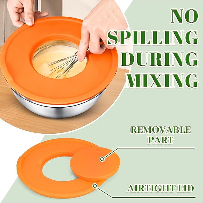 Mixing Bowls with Lids Set - 5 Nesting Mixing Bowls, 3 Grater Attachments, Airtight Lids, Stainless Steel Mixing Bowls for Mixing & Serving, Size 1.5/2.1/3.5/4/4.5 QT, Colorful