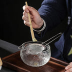 Matcha Bowl and Whisk Holder Set, Glass Matcha Bowl with Spout, Ceremonial Mixing Chawan, Clear Traditional Japanese Matcha Kit for Tea/Matcha Powder/Soup - Hammer Pattern