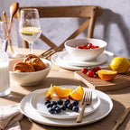 LERATIO Ceramic Dinnerware Sets for 6,Porcelain Plates and Bowls Sets with Wavy Edge, Oven &Microwave & Dishwasher Safe,Light Weight & Scratch Resistant Dishes Sets-Service for 6 (18pcs)-Peal White