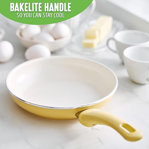 GreenLife Nonstick 8" Frying Pan Skillet, Non-Toxic PFAS-Free Ceramic Nonstick, Dishwasher & Oven Safe, Stay-Cool Handles, Wobble Free, Yellow