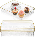 Cididu 4 Pack Clear Serving Trays, Deep Serving Platters Rectangle 12'' x 8'', Decorative Tray with Gold Rim, Reusable Plastic Tray Organizer for Coffee Table Pantry Party Food Display Spill Proof