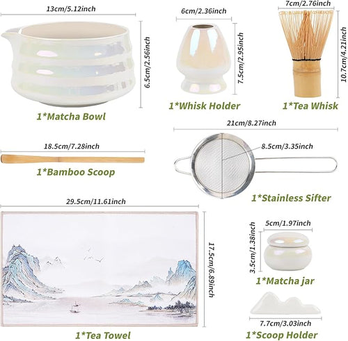 8Pcs Matcha Whisk Set, Iridescence Matcha Making Tools Accessories Kit with Bamboo Matcha Whisk,Bowl,Spoon,Sifter and Holder, Gifts for Matcha Lovers on Christmas, Birthday, Teacher's Day