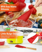Cooking Spoon for Nonstick Cookwares, Great for Cooking and Serving Sturdy BPA-Free Matte Silicone, Wood Handle Spoon for Mixing, Scoop, and Scrape (2 Pack of Red, 13.4 inch)
