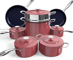 Nuwave Lux 13pc Forged Lightweight Cookware Set PFAS Free, Healthy G10 Duralon Ceramic Coating, Ultra Non-Stick, Stay-Cool Handles, Works on All Cooktops & Induction Ready
