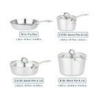 Viking Contemporary 3-Ply Pots and Pans Set, 7 Piece Stainless Steel Kitchen Cookware, Silver
